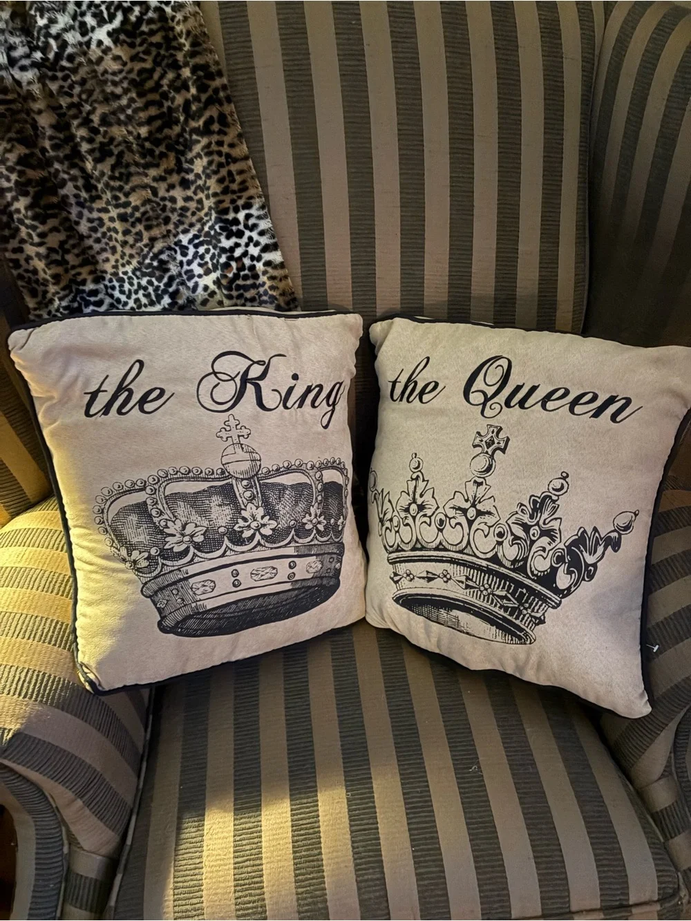 GANZ King and Queen Crown Throw Pillows in Cream and Black / NEW